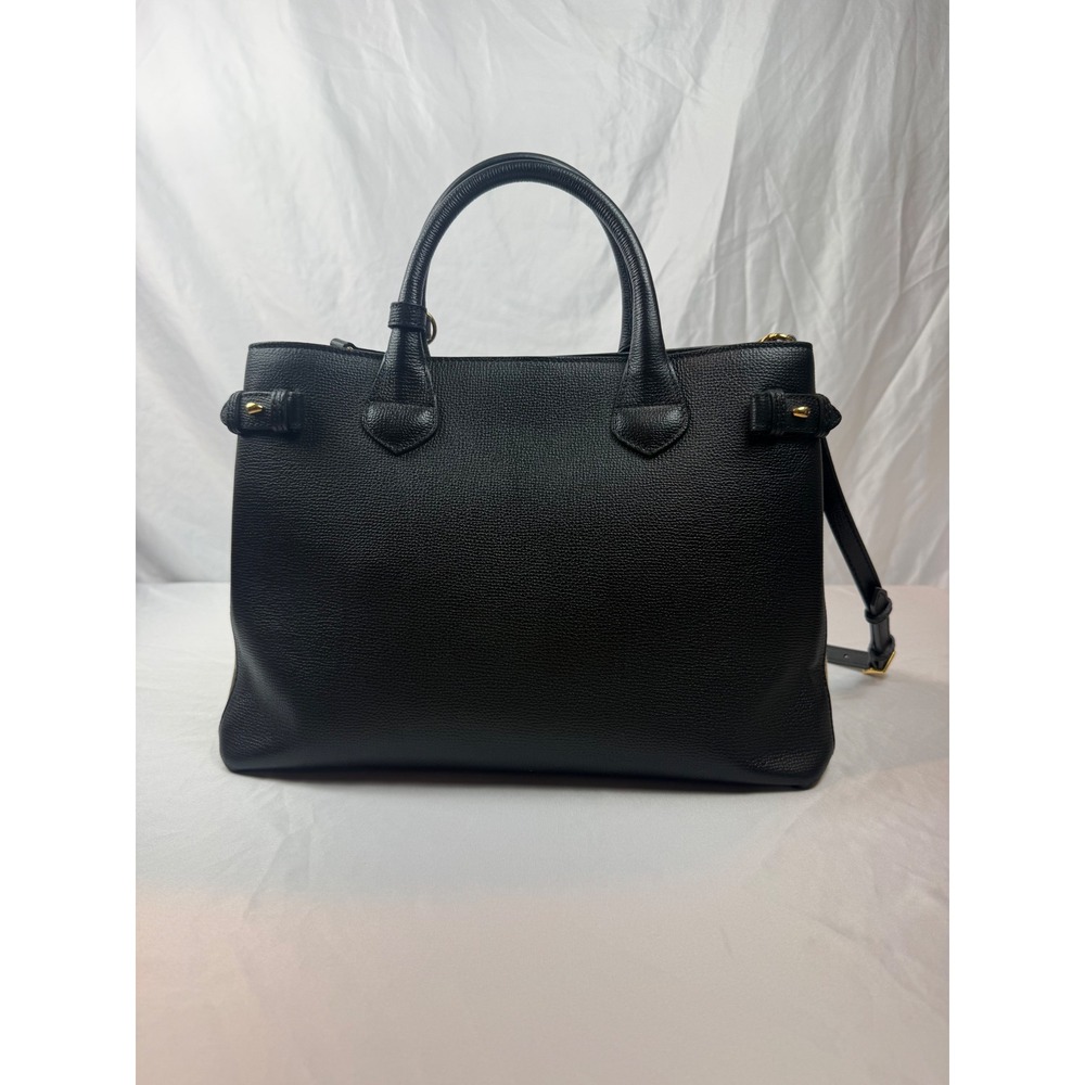 Burberry Banner Small Black Leather Tote Satchel Bag Authenticated Italy #mc - Picture 2 of 16